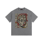Abstract Black Queen Vintage Washed Oversized Cotton T-Shirt