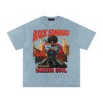 Vintage Black Samurai Snow Washed Oversized Cotton T-Shirt