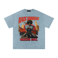 Vintage Black Samurai Snow Washed Oversized Cotton T-Shirt