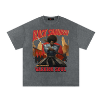 Vintage Black Samurai Snow Washed Oversized Cotton T-Shirt