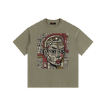 Abstract Black Queen Vintage Washed Oversized Cotton T-Shirt