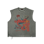 Abstract Distressed Grommet Eyelet Tank Top