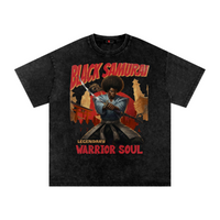 Vintage Black Samurai Snow Washed Oversized Cotton T-Shirt