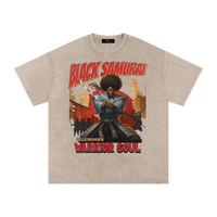 Vintage Black Samurai Snow Washed Oversized Cotton T-Shirt